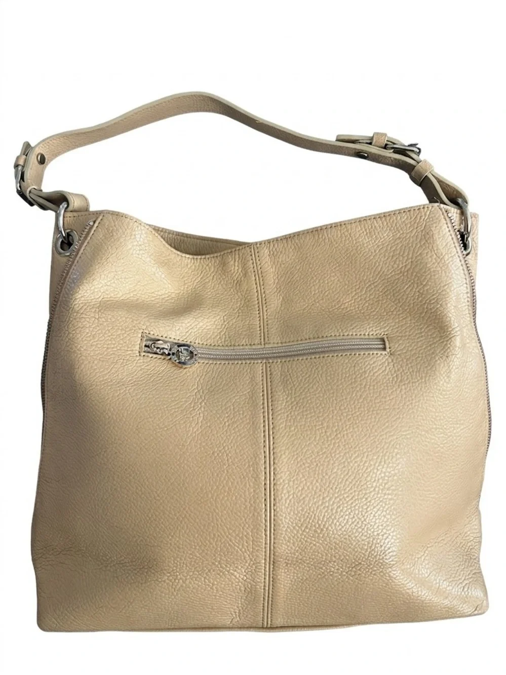 LIE TON Italy Beige Pebble Leather Slouchy Hobo Shoulder Bag Convertible